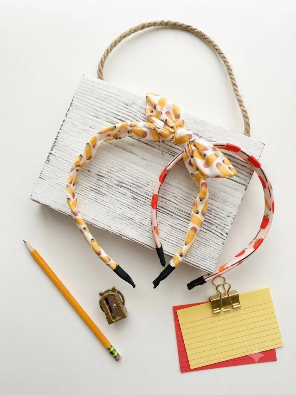 Back to School Bow Headband for Girls, Apple and Pencil Print Knot Hair Accessor